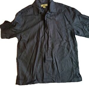 Moshiko Black Linen Button Down Short Sleeve Shirt Medium
